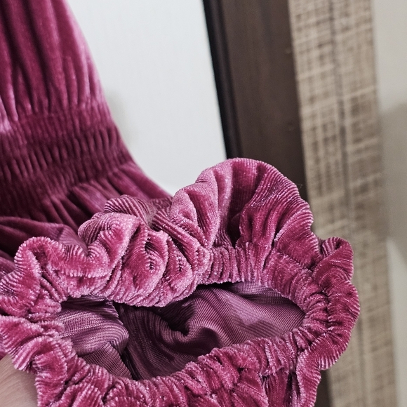 Bibi Women’s Metallic Pink Velvet Button Down Shirt Ruched Long Sleeve Sz Small - Picture 8 of 14